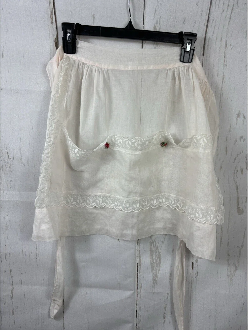 VTG Carmen Lee 1950s Semi-Sheer Hostess Half Apron Lace Trim 3 Pockets